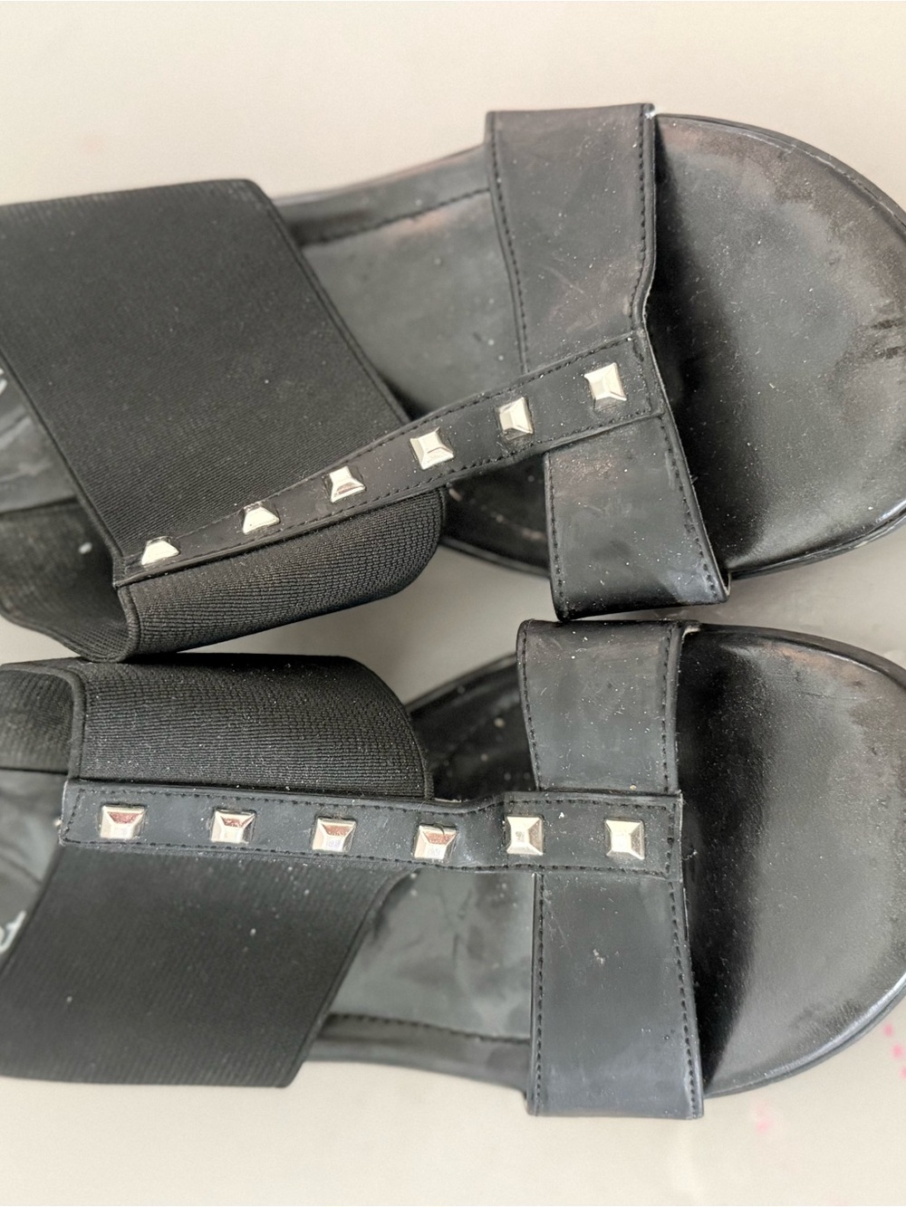 Black Studded Slide Sandals - Women